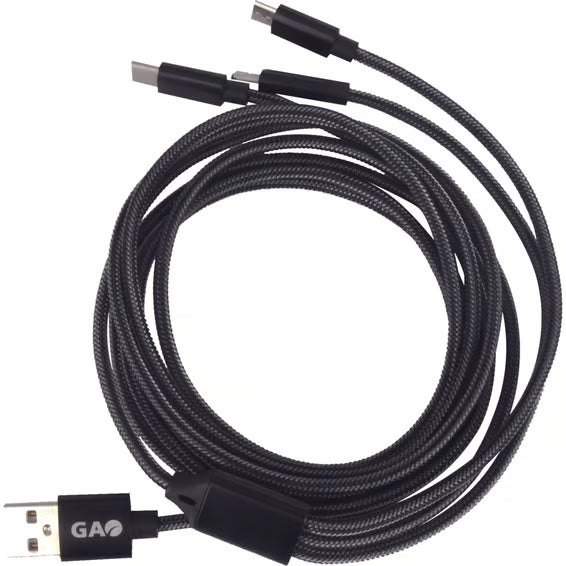 J&EL 3-i-1 Ladekabel 2 meter – Lightning, USB-C og Micro-USB